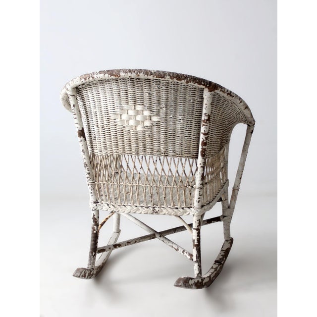 Antique American White Wicker Rocking Chair For Sale - Image 4 of 14