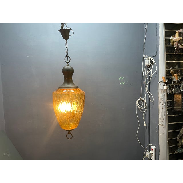 Vintage Amber Glass Pendant Light, 1960s For Sale - Image 11 of 12