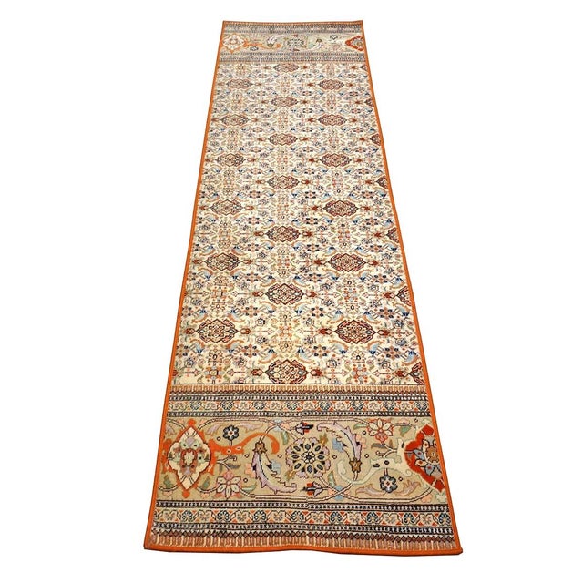 Vintage Persian Tabriz Taba Tabai Wool 3x10 Orange & Ivory Handmade Runner Rug #1144063 For Sale In Houston - Image 6 of 12