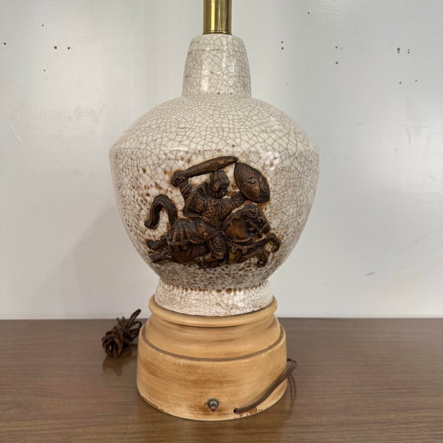 Mid 20th Century Mid Century Modern Large Scale Ceramic Chinoiserie Knight Table Lamp. James Mont Style For Sale - Image 5 of 12