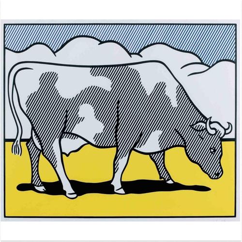 Roy Lichtenstein (after) Cow Going Abstract, 1985 Triptych of color-printed offset lithographs on handmade paper 78x66cm...