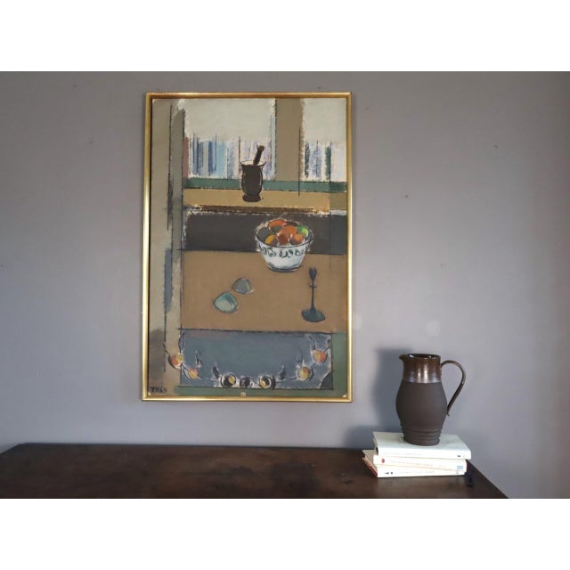 Mid-Century Modern 'Arrangement by the Window' Vintage Swedish Original Still Life Interior Oil Painting, Framed For Sale - Image 4 of 11