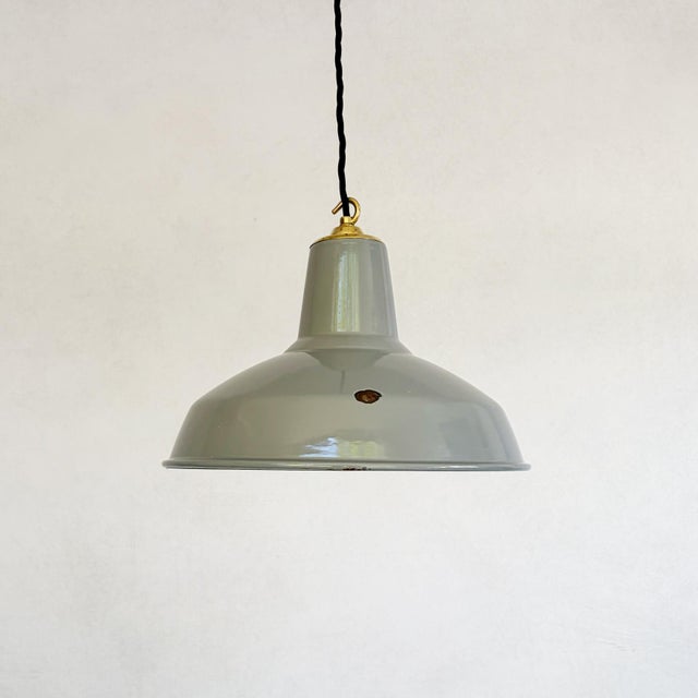 Industrial Industrial Grey Enamel Pendant Light, 1950s For Sale - Image 3 of 17