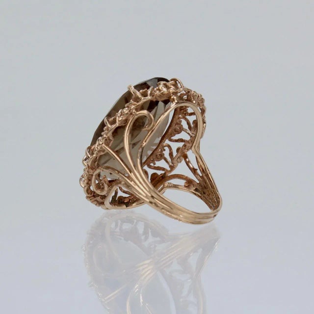 Vintage Mid-Century Filigree Faceted Oval Citrine 14k Gold Cocktail Ring Size 6.75 For Sale - Image 9 of 12
