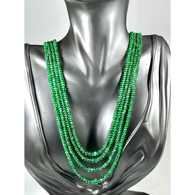 250ct Fine Emerald Beads 4 Line Necklace with 14 Kt Yellow Gold Clasp Adjustable For Sale - Image 10 of 18