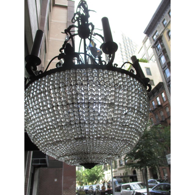 Vintage Chandelier Crystal Beaded Bowl Chandelier Circa 40s For Sale - Image 11 of 13