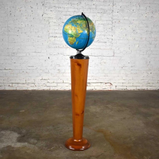 Mid-Century Modern World Globe Repogle World Horizon Series Lighted on Custom Pine Stand For Sale - Image 13 of 13