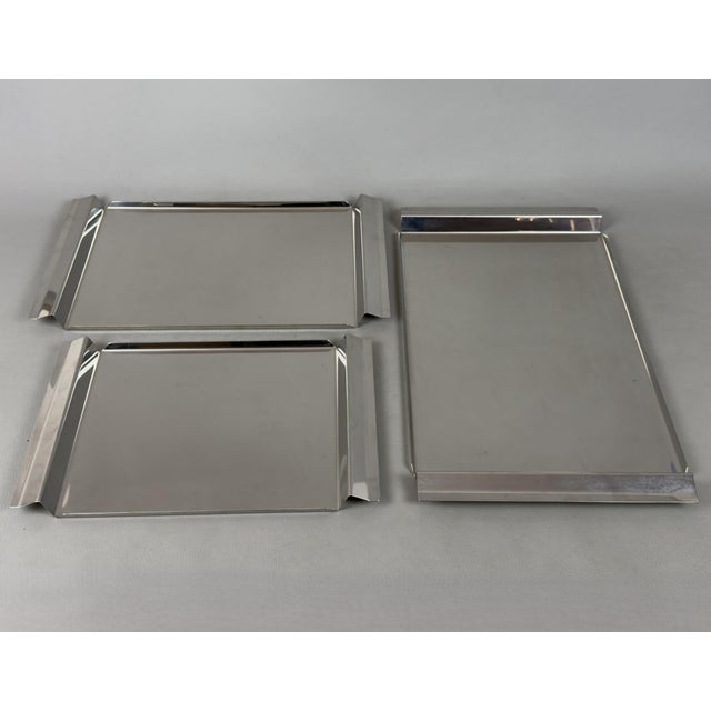 Modern Modernist Stainless Steel Service Trays from GB Cermenate, Set of 3 For Sale - Image 3 of 11