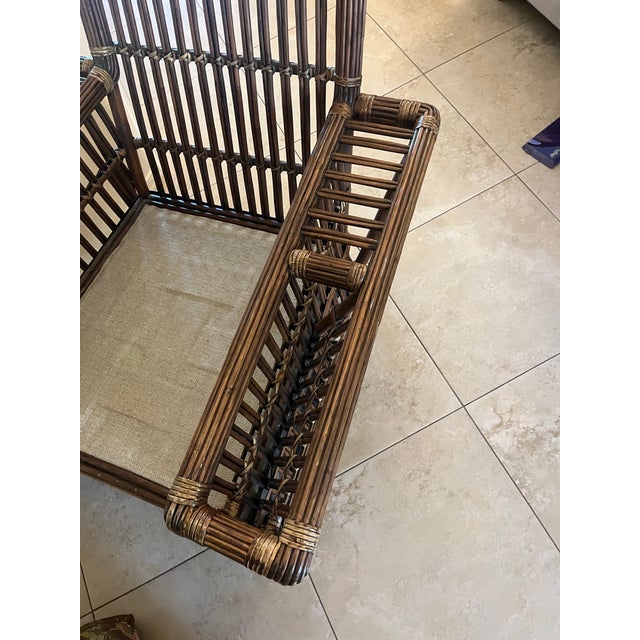 Wood Stunning Vintage Coastal Palecek President’s Stick Rattan Lounge Chair For Sale - Image 7 of 12