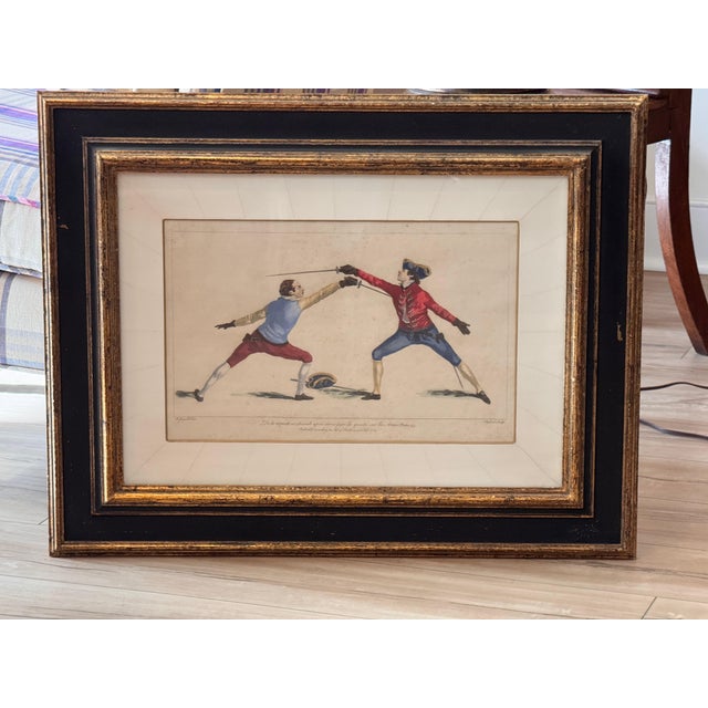 Set of Three Hand Colored Fencing Themed Engravings For Sale - Image 10 of 11