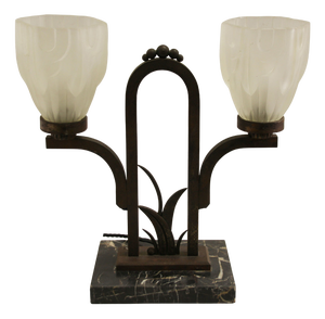 Art Deco Marble and Wrought Iron Table Lamp, 1920s