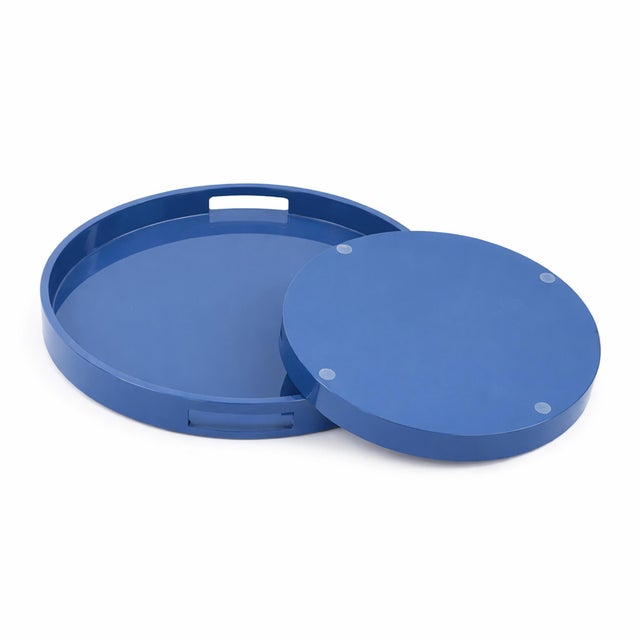 Saint Tropez Round Tray Set of 2 - Classic Navy For Sale In Chicago - Image 6 of 10