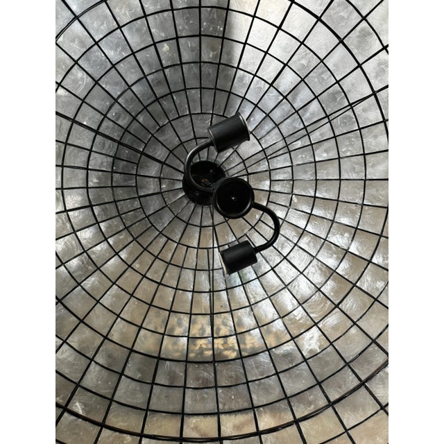 Large Vintage Capiz Shell Round Glove Ceiling Chandelier Light Fixture For Sale - Image 9 of 11
