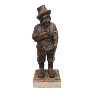 Antique 19th Century German Black Forest Wood Carving of a Tobacco Store Trade Figure Wearing a Hat