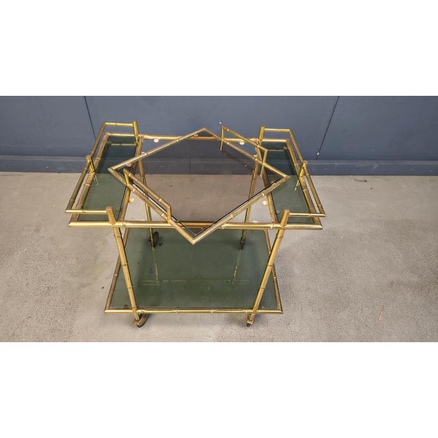Vintage Brass Faux Bamboo Serving Cart, 1960s For Sale - Image 4 of 12