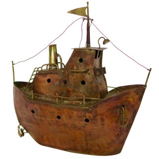 Brutalist Ship Sculpture in Brass and Copper, 1970s For Sale