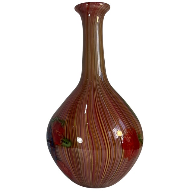 Glass Murano Millefiori Floral Medallion Filigrana Art Glass Vase For Sale - Image 7 of 18