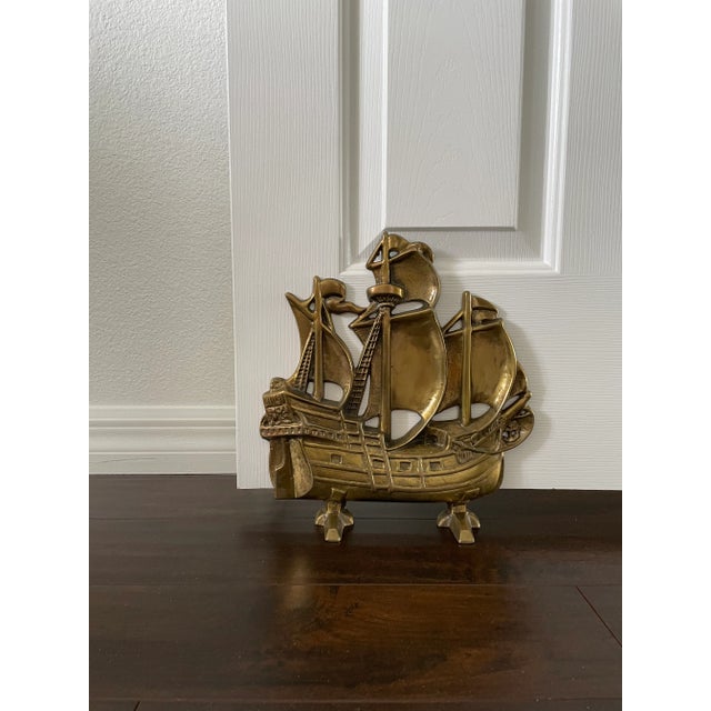 Vintage Solid Brass Colonial Ship Sailing Boat Doorstop For Sale - Image 12 of 13