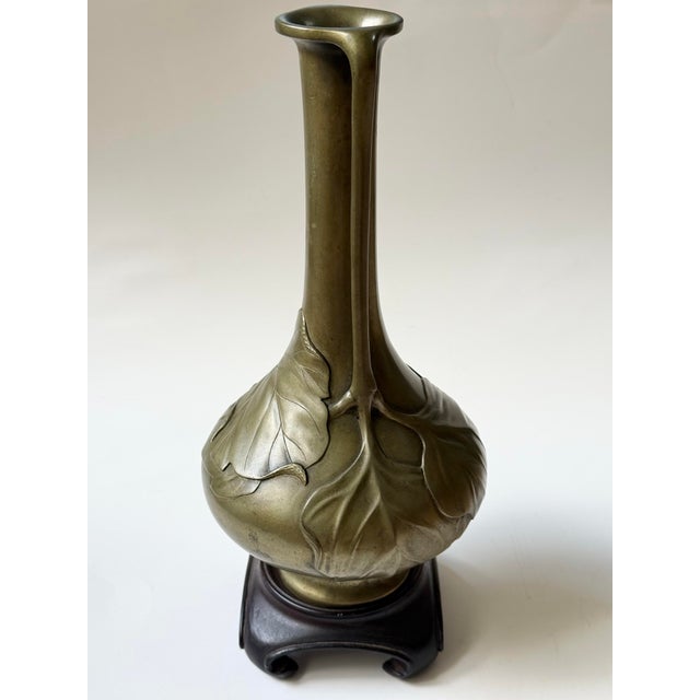 Antique Japanese Studio Bronze Art Nouveau Vase Meiji Period For Sale - Image 4 of 9