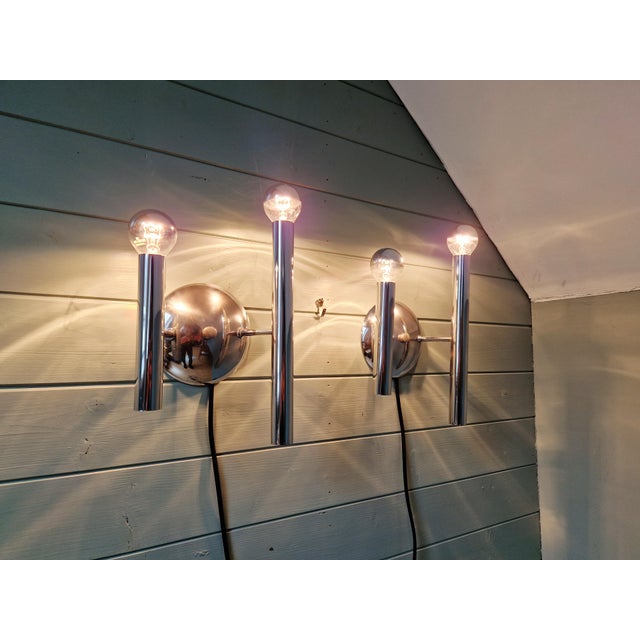 Gaetano Sciolari Space Age Wall Sconces in Chromed Metal by G. Sciolari, 1970, Set of 2 For Sale - Image 4 of 12