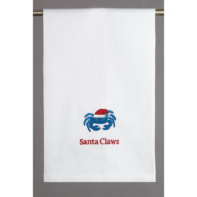 Traditional Santa Claws Crab Embroidered Kitchen Towel For Sale - Image 3 of 3