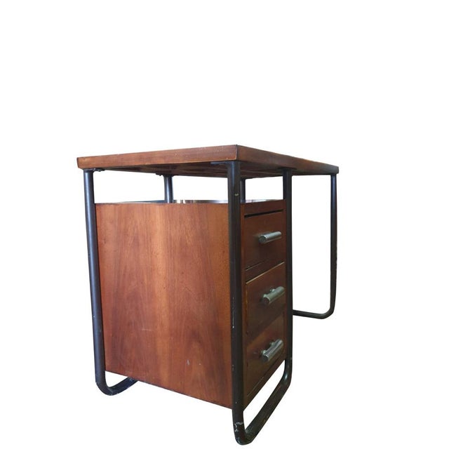 1960s Mid-Century Modern Industrial Desk with Black Metal Frame and Wooden Drawers, 1960s For Sale - Image 5 of 8