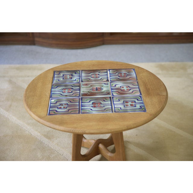 Guillerme et Chambron Oak Side Table by Guillerme and Chambron and Ceramic by Danikowski for Votre Maison, 1950s For Sale - Image 4 of 11
