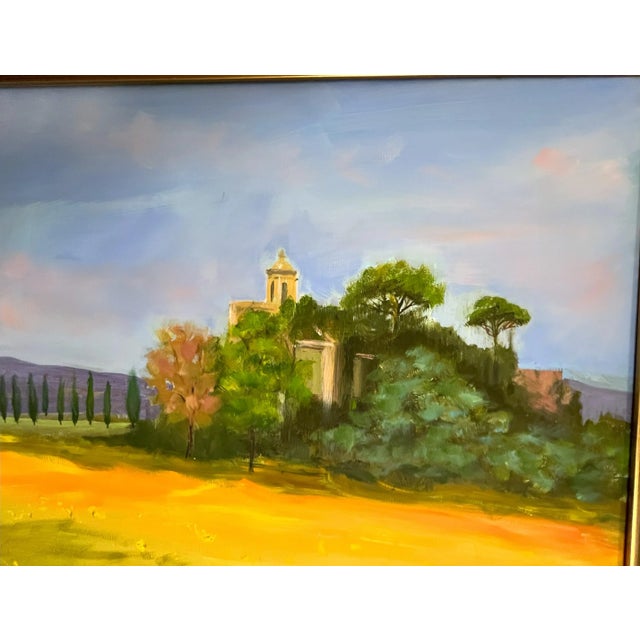 Mediterranean Signed Original Oil Painting by Karen Reinhart (American, 1938-2023) Titled 'Tuscan Countryside' For Sale - Image 3 of 12