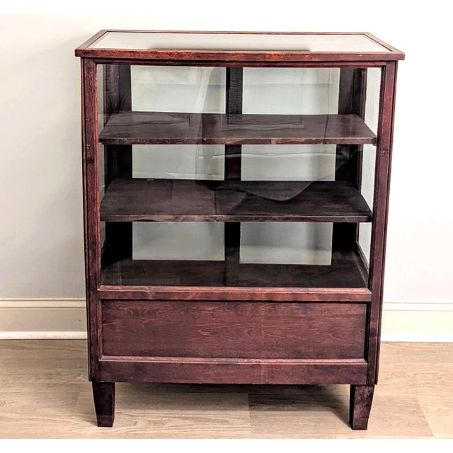 Antique Mission Oak Showcase Store Display Cabinet Bookcase With Sliding Doors For Sale - Image 9 of 18