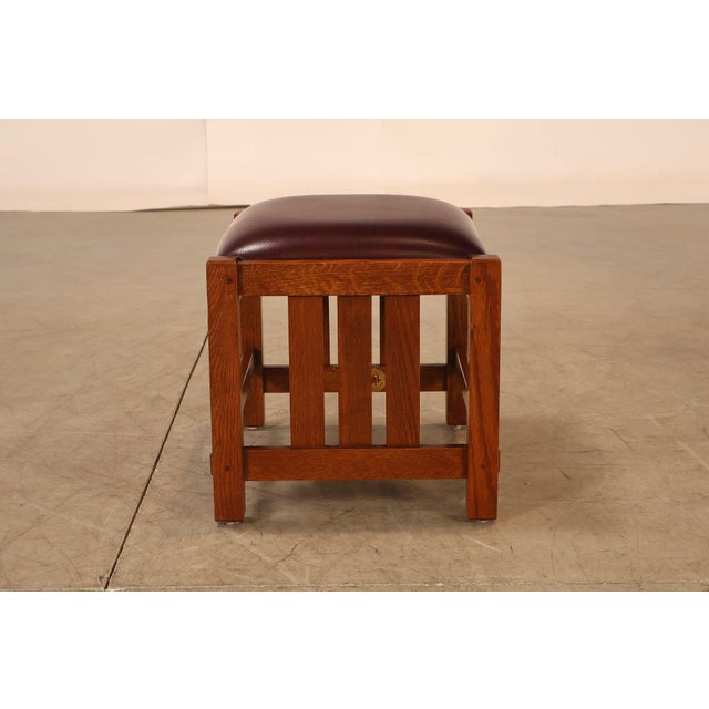 Stickley Mission Collection Oak & Leather Ottoman Footstool For Sale - Image 14 of 18