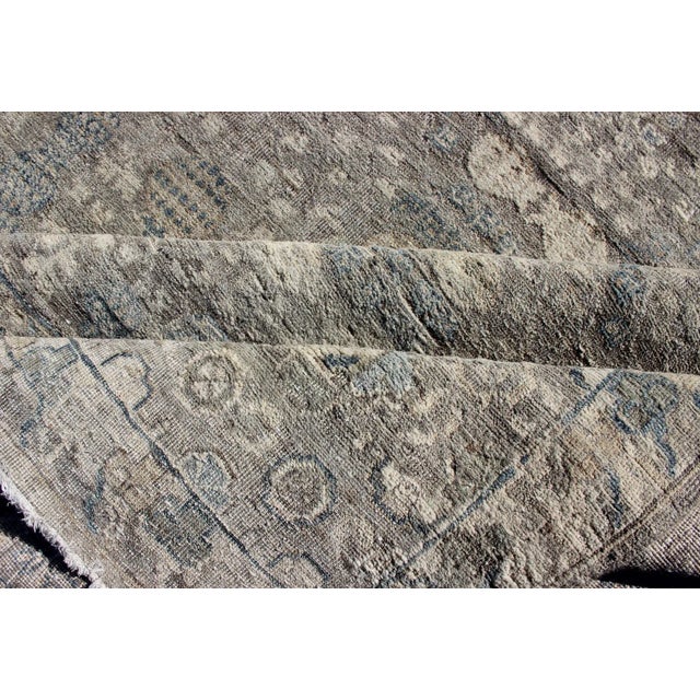 Fine Weave Distressed Tabriz Design Rug in Gray, Blue 9'11" X 13'9" For Sale - Image 11 of 12