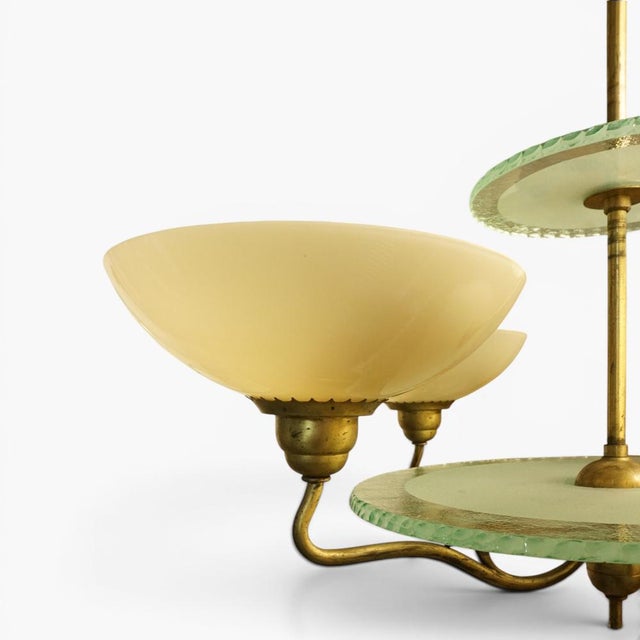 Swedish Grace Brass Chandelier with Glass Discs by Harald Notini for Böhlmarks Sweden, 1930s For Sale - Image 9 of 10