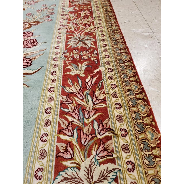 Rare Finely Woven Persian Silk Qum, Handmade Oriental Rug, Sky Blue and Red For Sale - Image 10 of 13