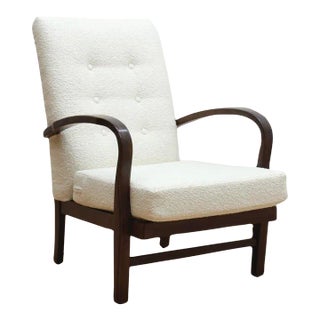 On Hold Vintage Oak 1940s Bentwood Arm Chair in Boucle For Sale