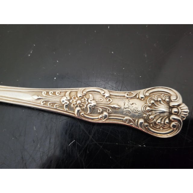 Mid 19th Century London 19thc Queens Pattern Sterling Silver 7" Salad Fork Griffin Mono Set of 6 For Sale - Image 5 of 9
