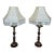 Mid 20th Century Traditional Colonial Revival Turned Wood & Brass Table Lamp W/ Fringe Shade - a Pair For Sale
