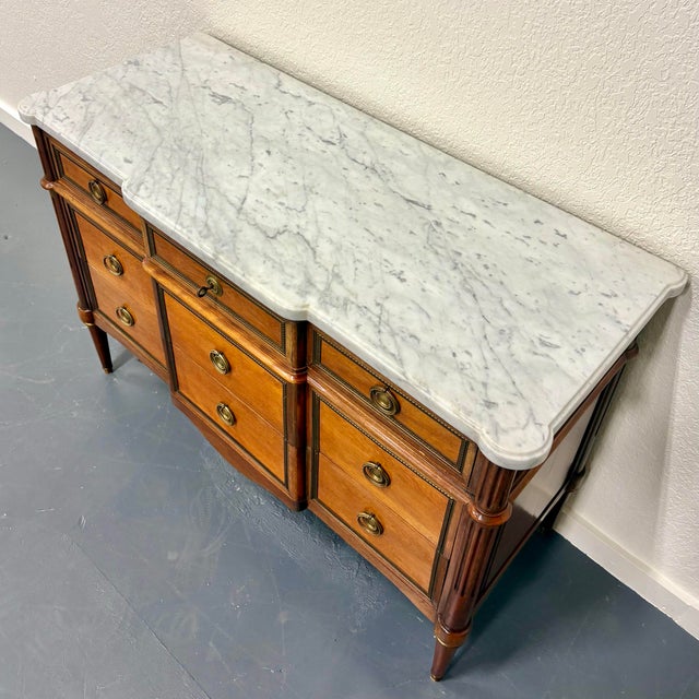 1910s Antique French Louis XVI Style Marble Top Commode For Sale - Image 5 of 12