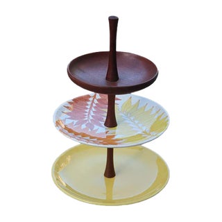 Ceramic and Mahogany Cake Stand from Ernestine, 1960s For Sale