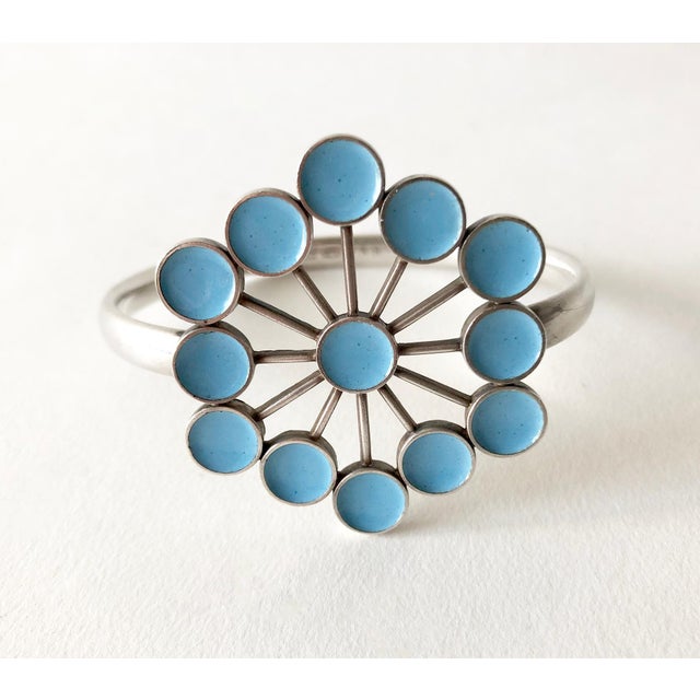Modern 1970s Astrid Fog Georg Jensen Danish Modern Sterling Enamel Bangle Cuff Bracelet For Sale - Image 3 of 6
