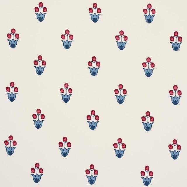 Contemporary Schumacher Moira Wallpaper In Blue & Red For Sale - Image 3 of 4