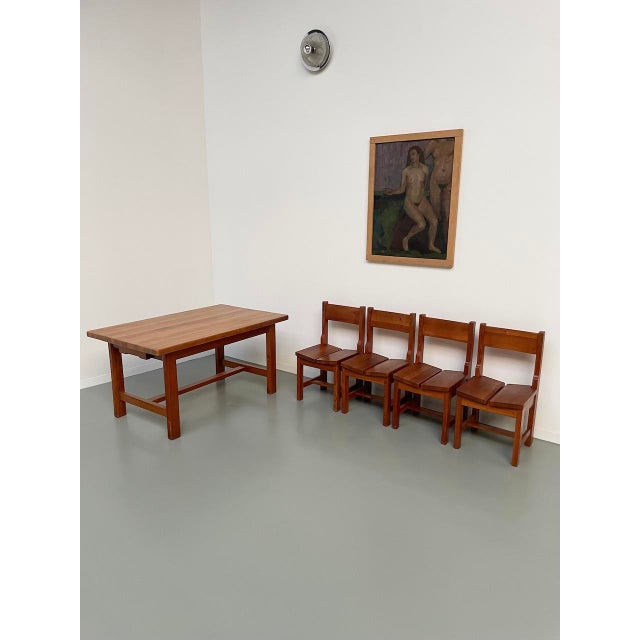 Set consisting of a table and four chairs in very robust and quite heavy solid pine. inspired by mountain furniture (les...