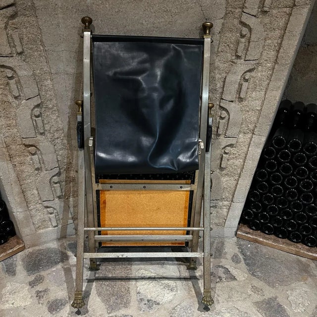 1970s Maison Jansen Campaign Leather Bronze Lounge Chair France For Sale - Image 10 of 13