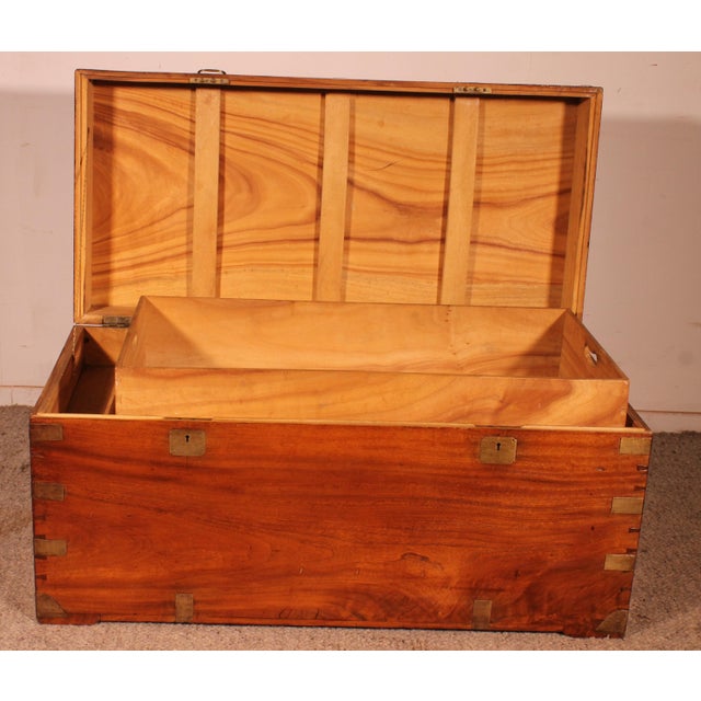 Camphor Wood Marine Chest with Double Locks and Camphor Wood Top, 19th Century For Sale - Image 5 of 16