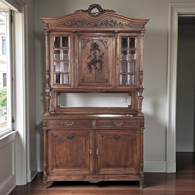 19th Century French Louis XVI China Buffet in Solid Oak represents the refined neoclassical architecture that remained so...