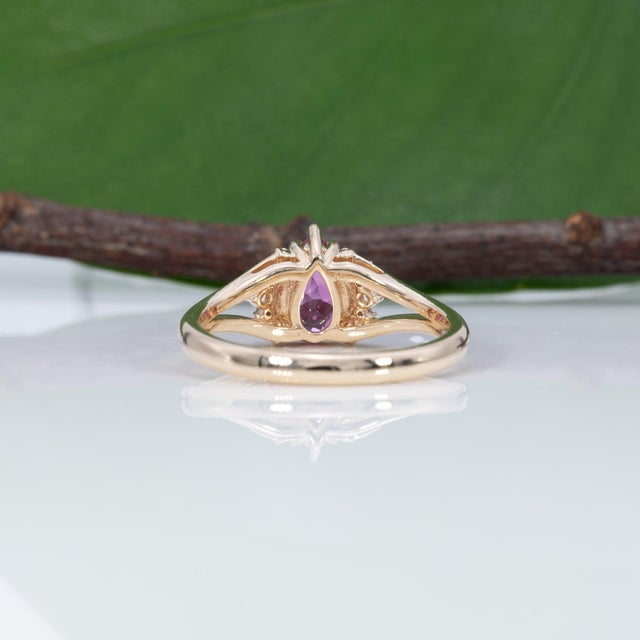 Pink Pink Sapphire Ring With Earth-Mined Diamond Accents: Solid 14k Gold, 8x5.3mm, Size 6.75 For Sale - Image 8 of 9