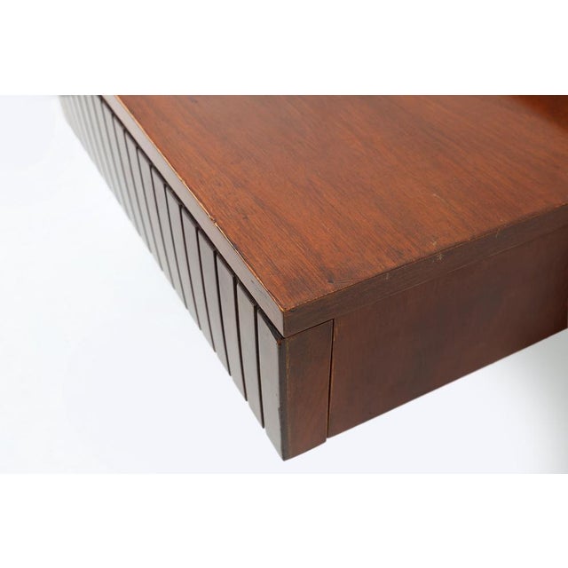 Brown Mid-Century Wall-Mounted Console in Wood with Brass Details, Italy, 1960s For Sale - Image 8 of 11