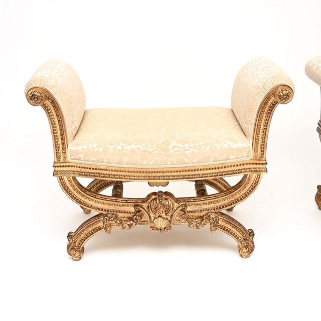 Wood Antique French Rococo Style Gilt Wood Stools, 1950, Set of 2 For Sale - Image 7 of 13
