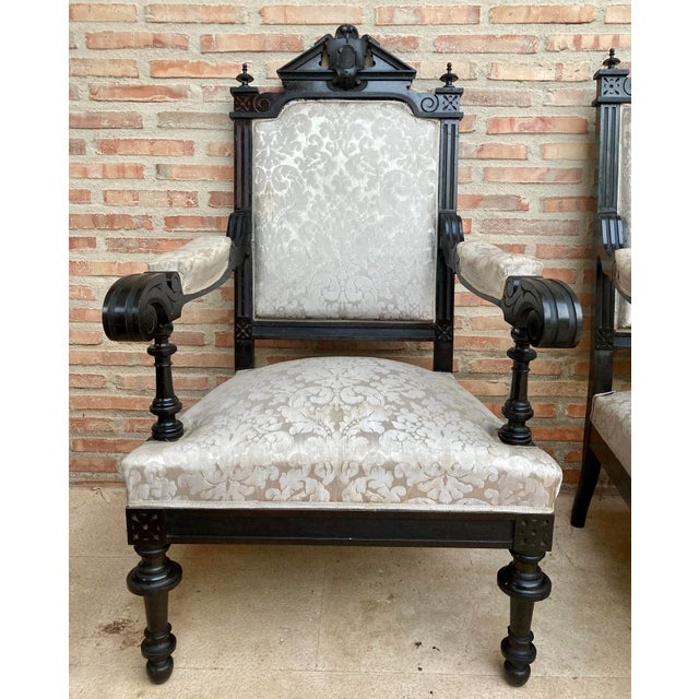 1900 - 1909 Alphonsine Living Room Set in Ebonized Wood, 1900s, Set of 3 For Sale - Image 5 of 18