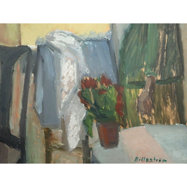 Mid-Century Modern 'Morning at the Window' Swedish Expressive Figurative Interior Oil Painting, Framed For Sale - Image 10 of 12