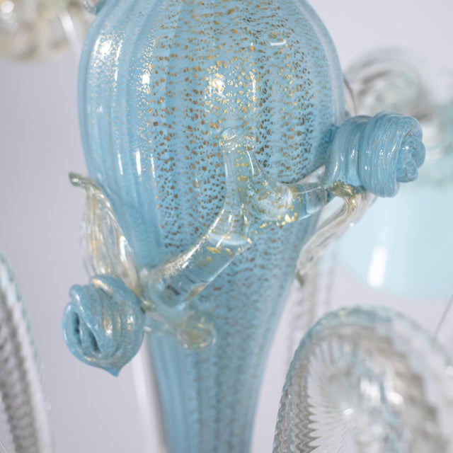 Mid‑Century Murano Glass Chandelier in Celeste Blue Floral Venetian Style in the Manner of Seguso Vetri d'Arte For Sale - Image 17 of 18